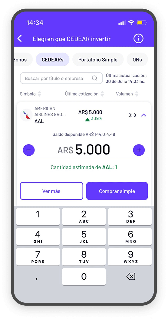 Compra Simple purchase screen