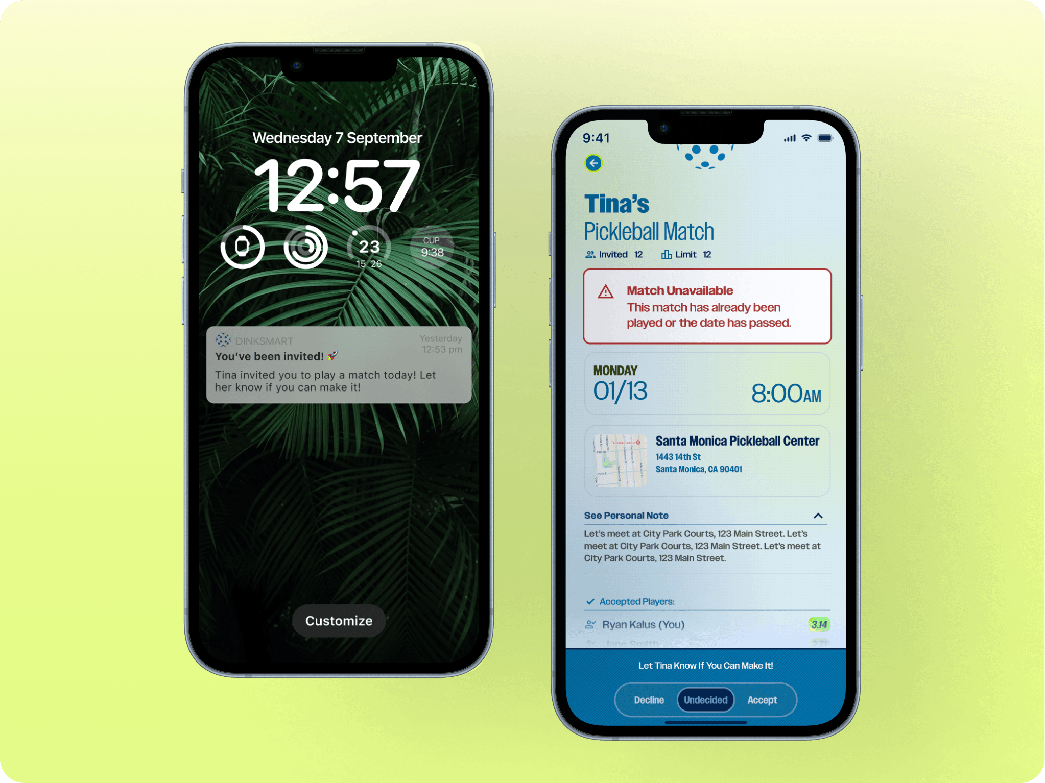 Push notification and Match Unavailable screens