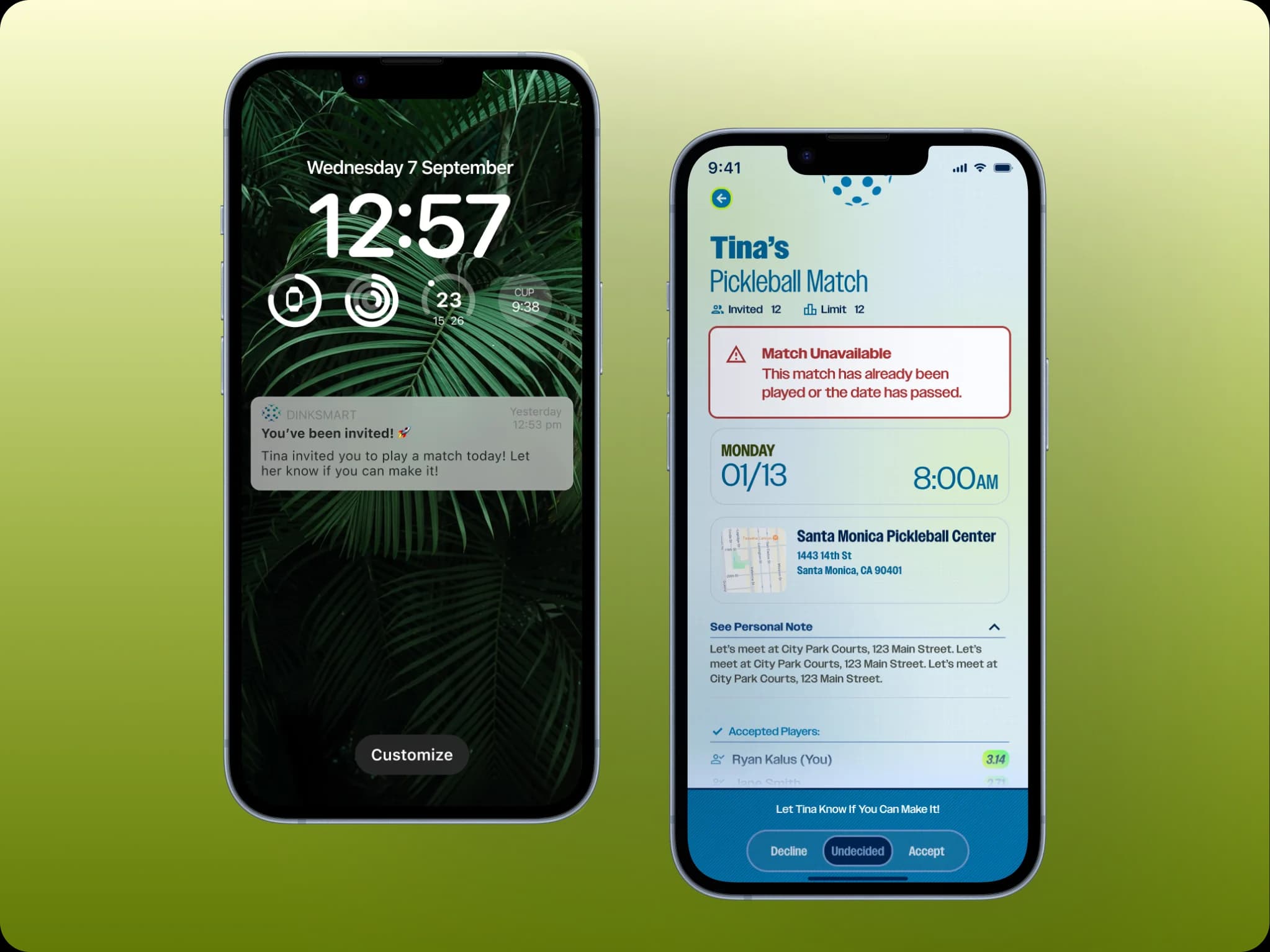 Push notification and Match Unavailable screens