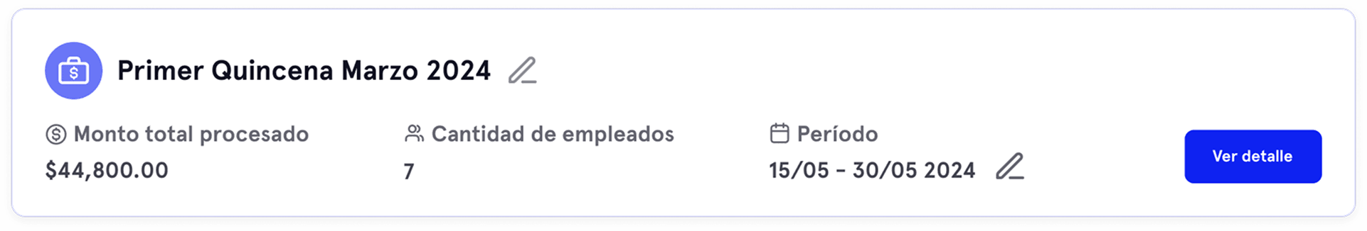 Payroll batch cards with concept and period