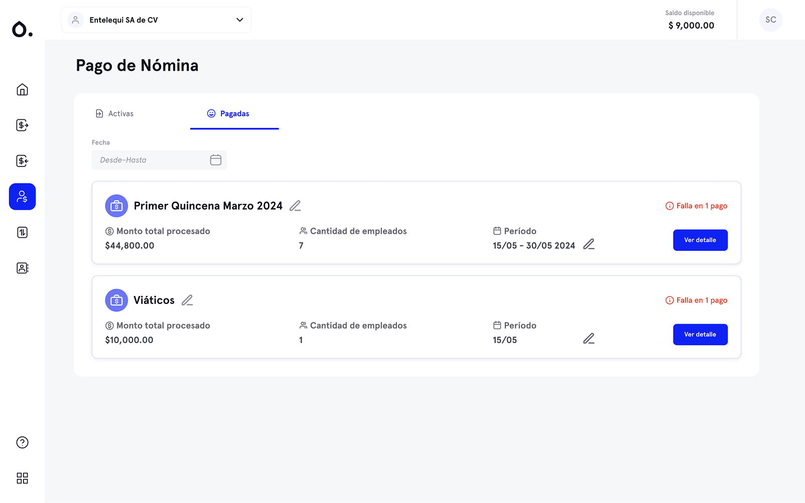 Payroll payments list view