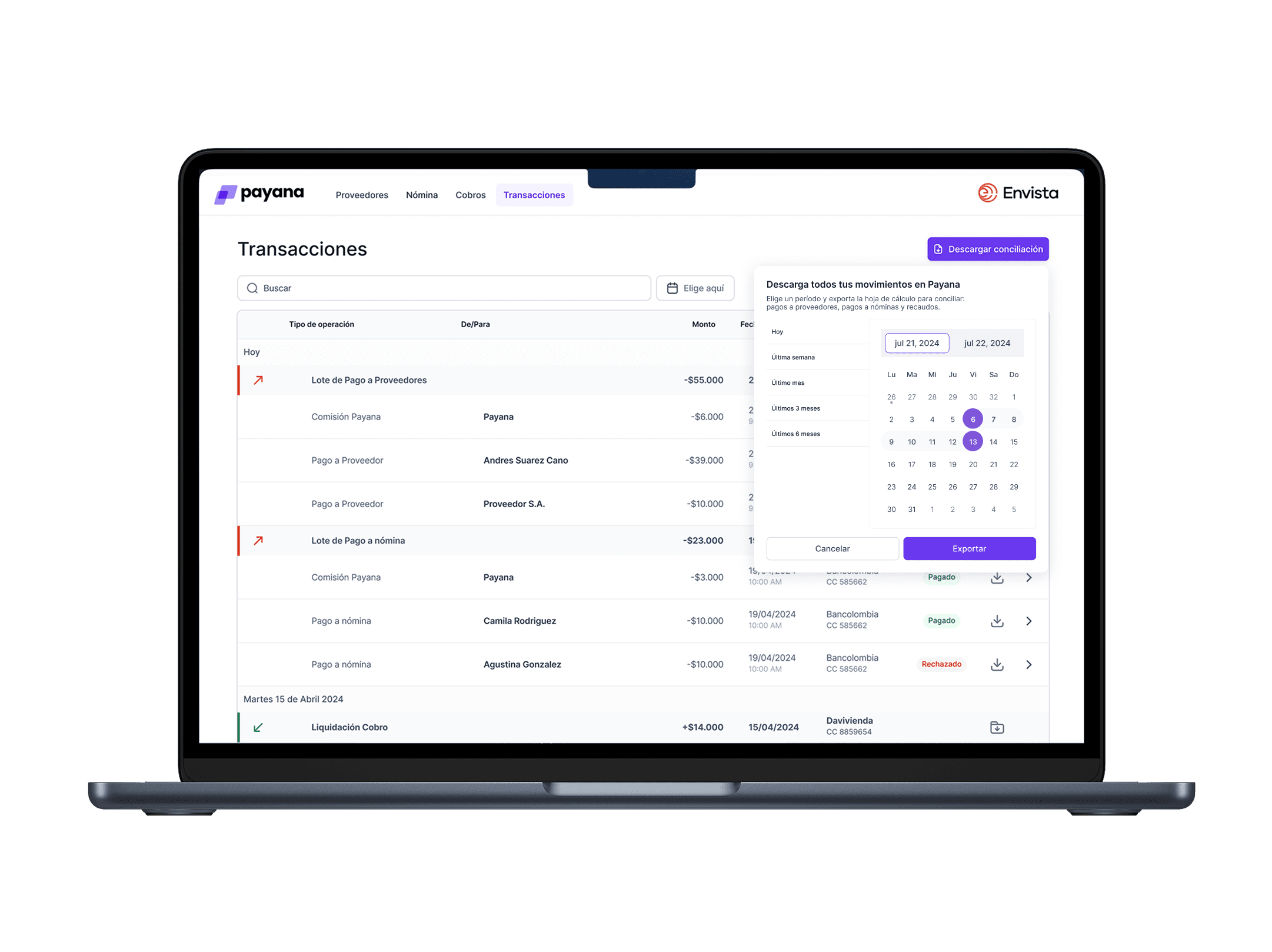 Transactions final design — main screen.