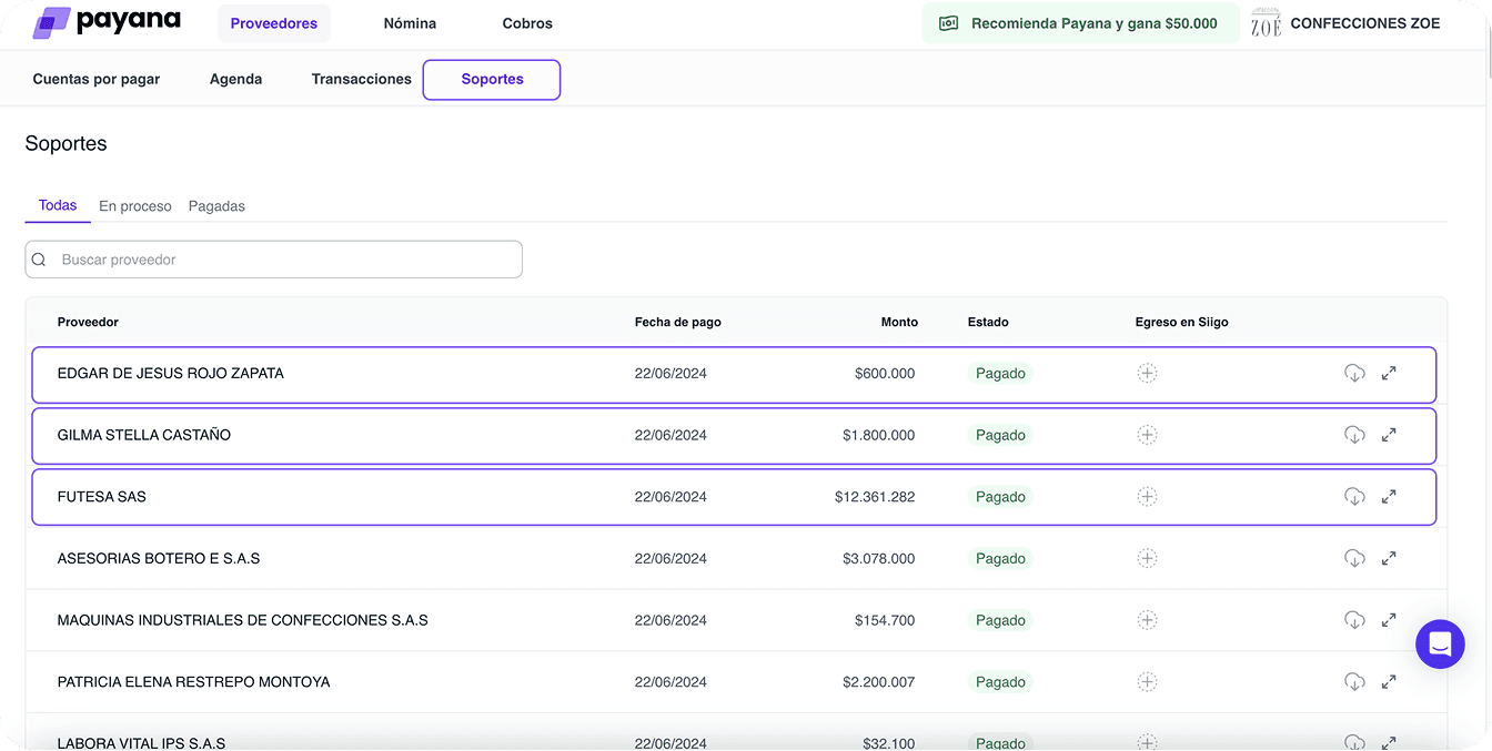 Old transactions experience — second screen.