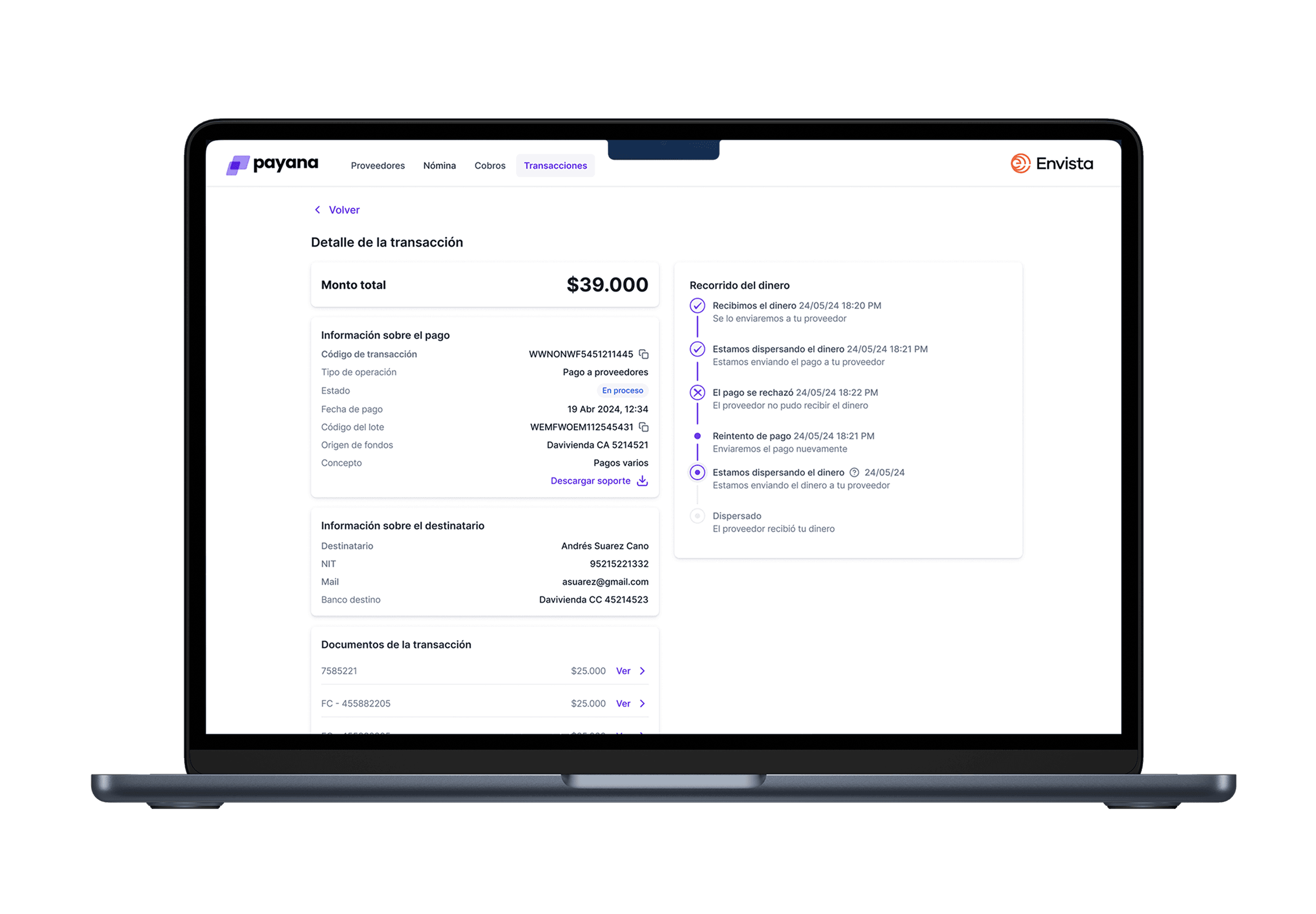 Transactions final design — detail panel.
